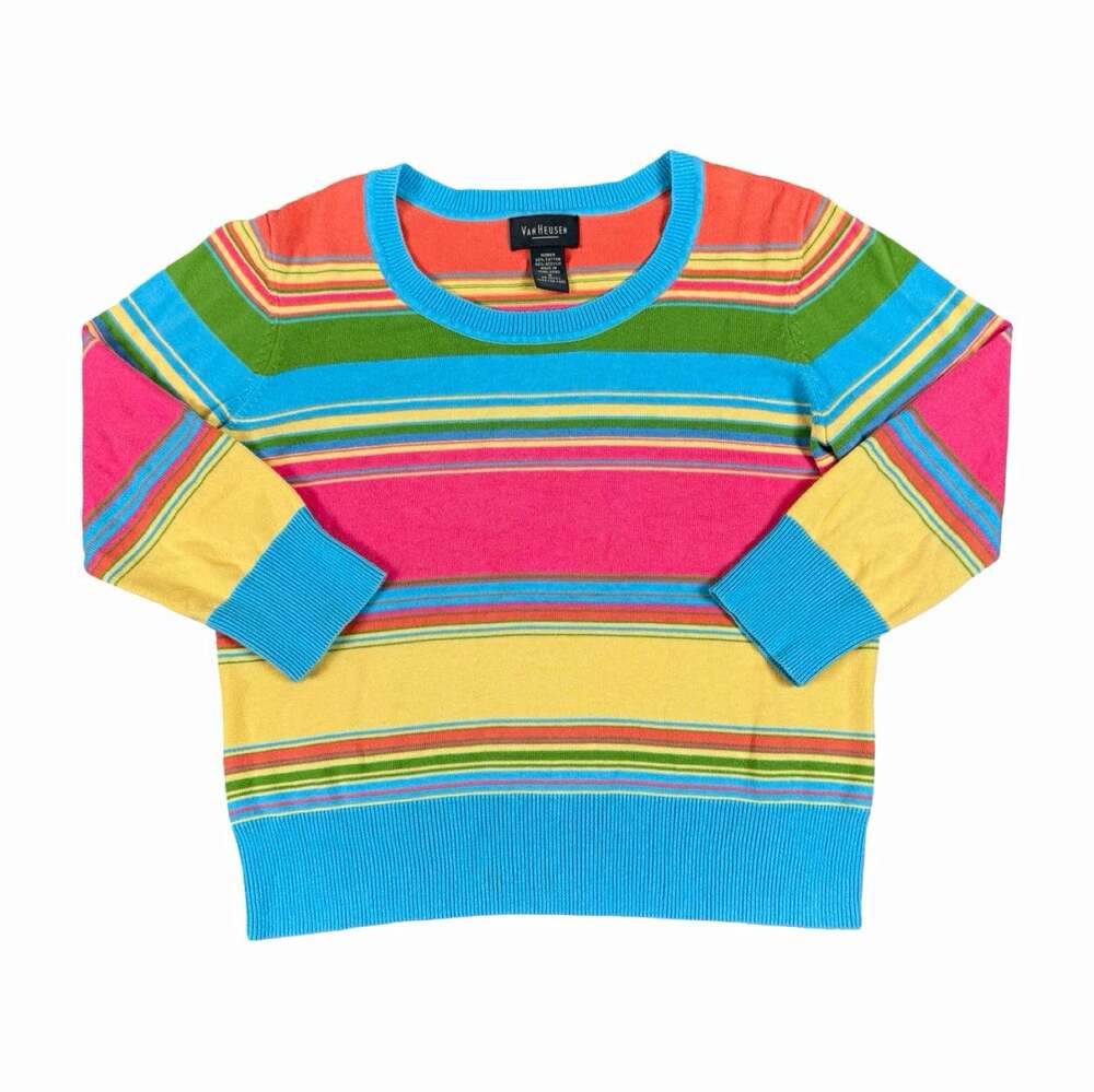 Van Heusen Women’s Striped Knit Crew Neck Ribbed Pullover Sweater M